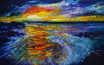 Incoming tide at sunset the Gauldrons Machrihanish Kintyre 50x80